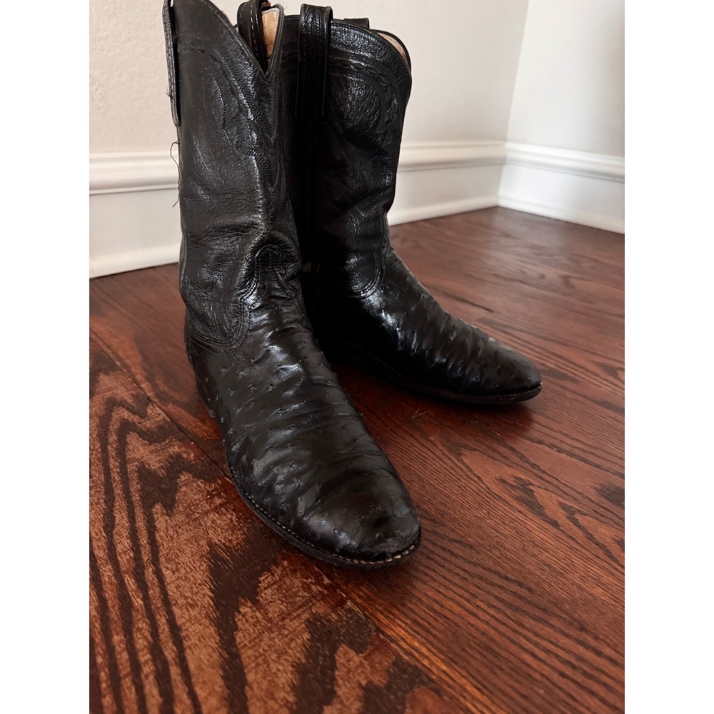 Lucchese 1883 Black Full Quill Ostrich Cowboy Boots N3022 8.5 D
